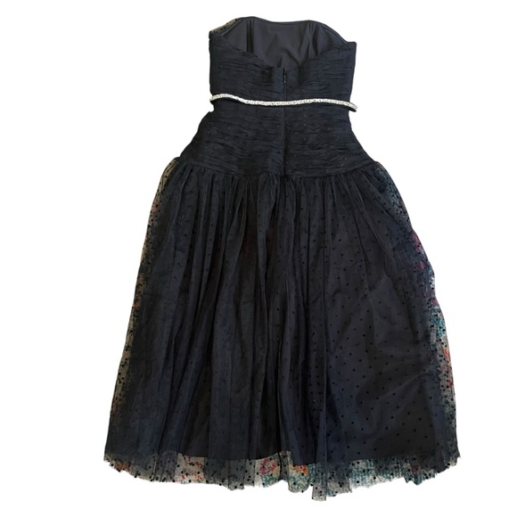 Self Portrait Strapless Black Polka Dot Tulle Midi Cocktail Dress Size 6 - Picture 6 of 10